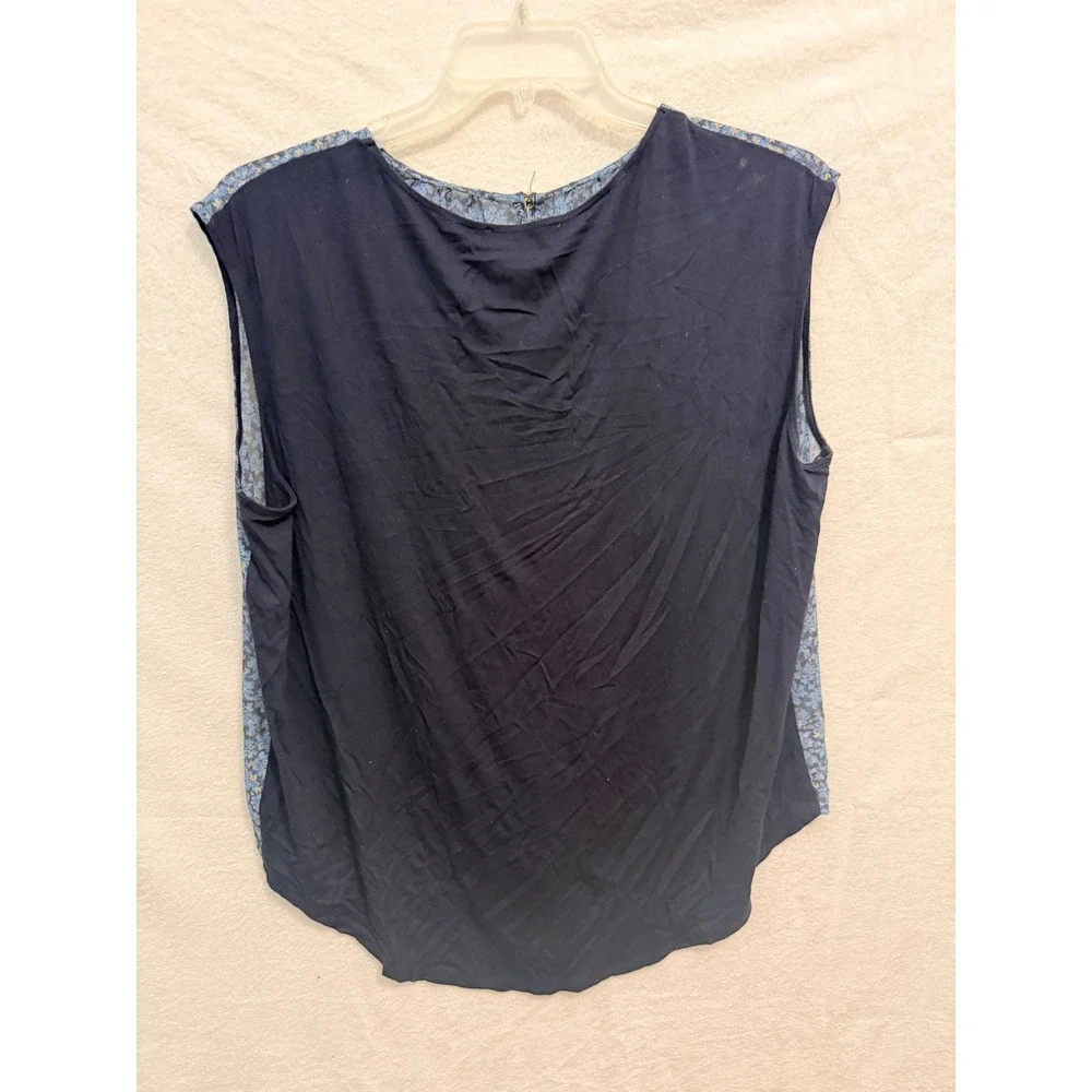 Michael Kors Navy Blue Floral Mixed Media Sleeveless Top Blouse 1X